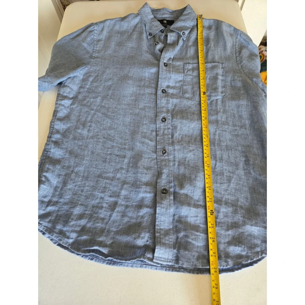 Banana Republic Mens Blue 100% Linen Short Sleeve Button Down Shirt Medium